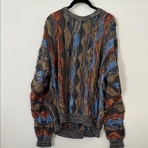 Tundra Blue, Brown & Red Wave Knit Pullover